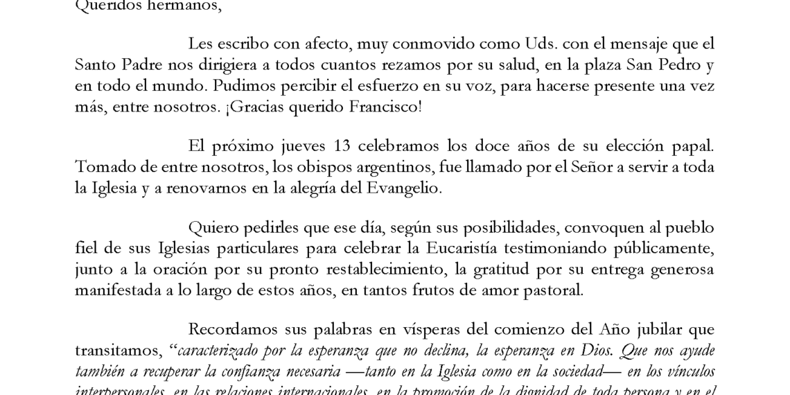Carta a los obispos por los 12 años de pontificado del Papa Francisco