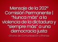Mensaje de la 202ª Comisión Permanente | “Nunca más” a la violencia de la dictadura y “siempre más” a una democracia justa