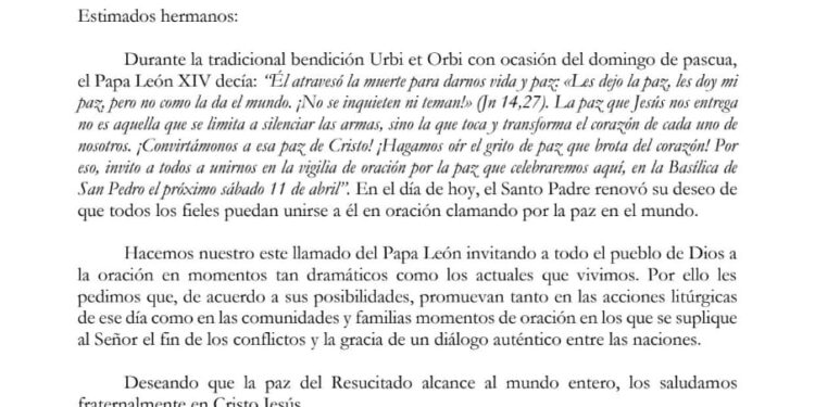 Llamado a la oración por la paz