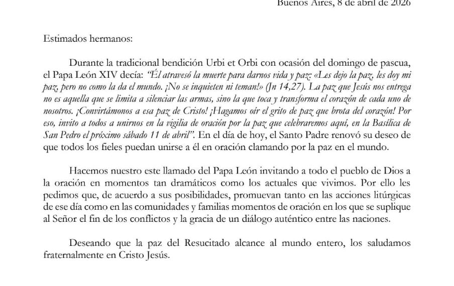 Llamado a la oración por la paz